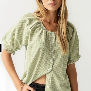 Bohme Light Green Gingham Blouse